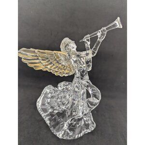 Vtg Angel Christmas Tree Topper Iridescent Clear Trumpet heavy acrylic 8.9" READ